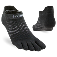 Run Lightweight No-Show - Women by Injinji in black, low-bulk running socks with increased stretch and redesigned toes for better fit