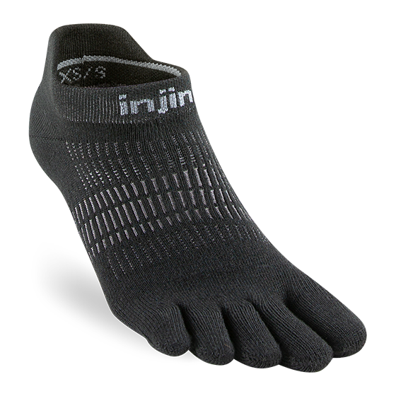 Run Lightweight No-Show - Women by Injinji in black narrow low-bulk running sock designed for comfort and stretch during runs