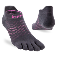 Run Lightweight No-Show - Women by Injinji in black with pink accents, low-bulk toe socks designed for a better fit and all types of runs