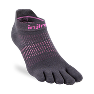 Run Lightweight No-Show - Women by Injinji in black and pink, low bulk running socks designed for narrow fit and enhanced stretch