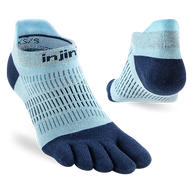 Run Lightweight No-Show - Women by Injinji in light blue and navy, breathable low bulk socks designed for running comfort and fit
