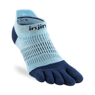 Run Lightweight No-Show - Women by Injinji in light blue and navy, low-bulk running socks for a narrow fit and enhanced toe stretch