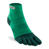 Run Lightweight Mini-Crew - Unisex by Injinji in green and dark teal, blister-preventing running socks for comfort and unrestricted movement