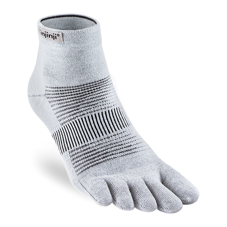 Run Lightweight Mini-Crew - Unisex by Injinji in light grey, breathable toe socks preventing blisters for running and active use