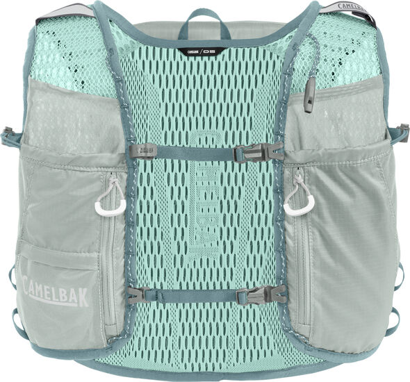 Zephyr Pro Vest 10L - Men by CamelBak in light grey and teal, hydration vest with nutrition storage for long-distance running and trail use