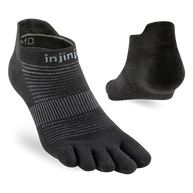 Run Original Weight No-Show by Injinji in black, low-bulk toe socks preventing blisters, ideal for year-round running and racing