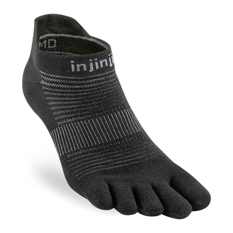 Run Original Weight No-Show by Injinji in black low-bulk performance toe socks for running with blister protection and year-round use