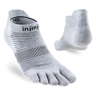 Run Original Weight No-Show by Injinji in light grey, low-bulk performance sock with toe protection, ideal for running and racing year-round