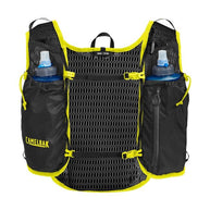CamelBak Trail Run Vest 5.5L in black with yellow trim, lightweight mesh, dual water bottle pockets, ideal for long trail running and exploration
