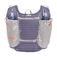 CamelBak Trail Run Vest 5.5L - Women in purple and grey with hydration pockets, ideal for trail running and mountain climbs.
