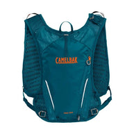 CamelBak Trail Run Vest 5.5L in teal with mesh panels, reflective details, designed for long-distance trail running and exploration.