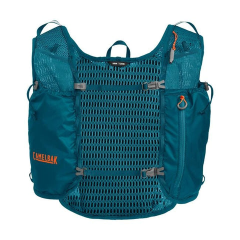CamelBak Trail Run Vest 5.5L in teal with mesh back, multiple pockets, lightweight for long trail running and exploration gear storage