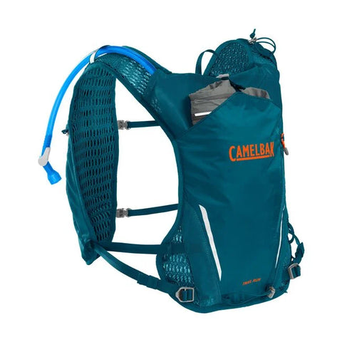 CamelBak Trail Run Vest 5.5L in teal with hydration reservoir, breathable mesh, and storage, ideal for trail running and exploration.