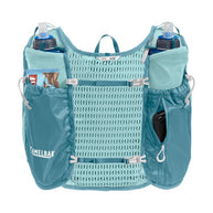 CamelBak Trail Run Vest 5.5L - Women in teal with breathable mesh, multiple pockets, hydration compatible for trail running and mountain miles.