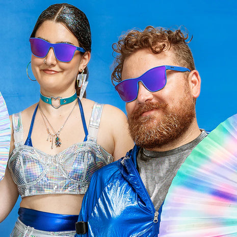 Best Dystopia Ever by Goodr in futuristic blue, lightweight sunglasses with VRG lens technology, ideal for outdoor and running use