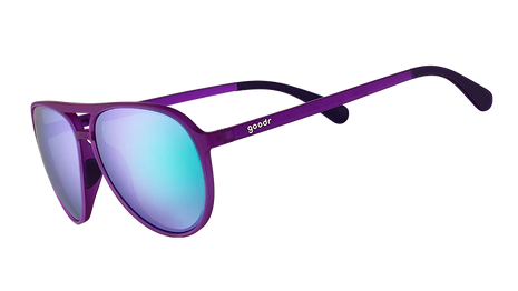 It's Octopuses, Not Octopi sunglasses by Goodr in purple with blue mirrored lenses, lightweight glasses for outdoor activities.