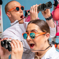 Stay Fly, Ornithologists polarized sunglasses by Goodr in orange with PH-G lenses, no-slip fit for outdoor use and birdwatching