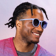 La Vie en Violette by Goodr in light blue frames with gradient dark blue lenses, stylish sunglasses for summer running and outdoor use