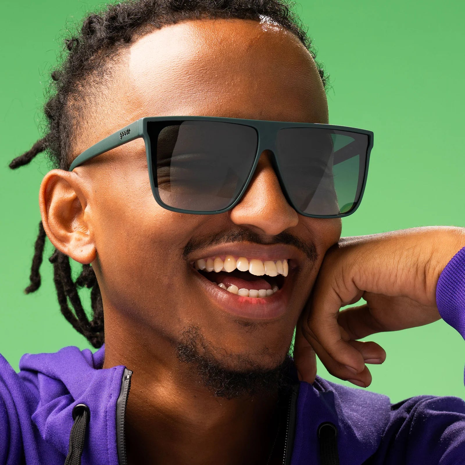 Tends To Get Noticed by Goodr oversized flat-top sunglasses in deep green with green gradient lenses, bold fashion statement for movers and shakers
