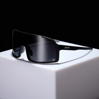 My Sweat Has an Octane Rating by Goodr in black with black gradient lenses, shield sunglasses for intense gym routines and running use