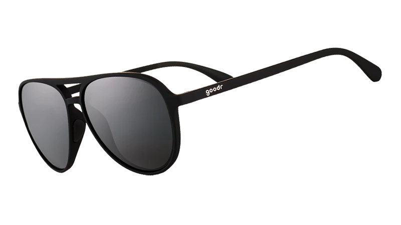 Operation Blackout by Goodr, all black Mach G aviator sunglasses, lightweight and sleek glasses for stylish outdoor wear