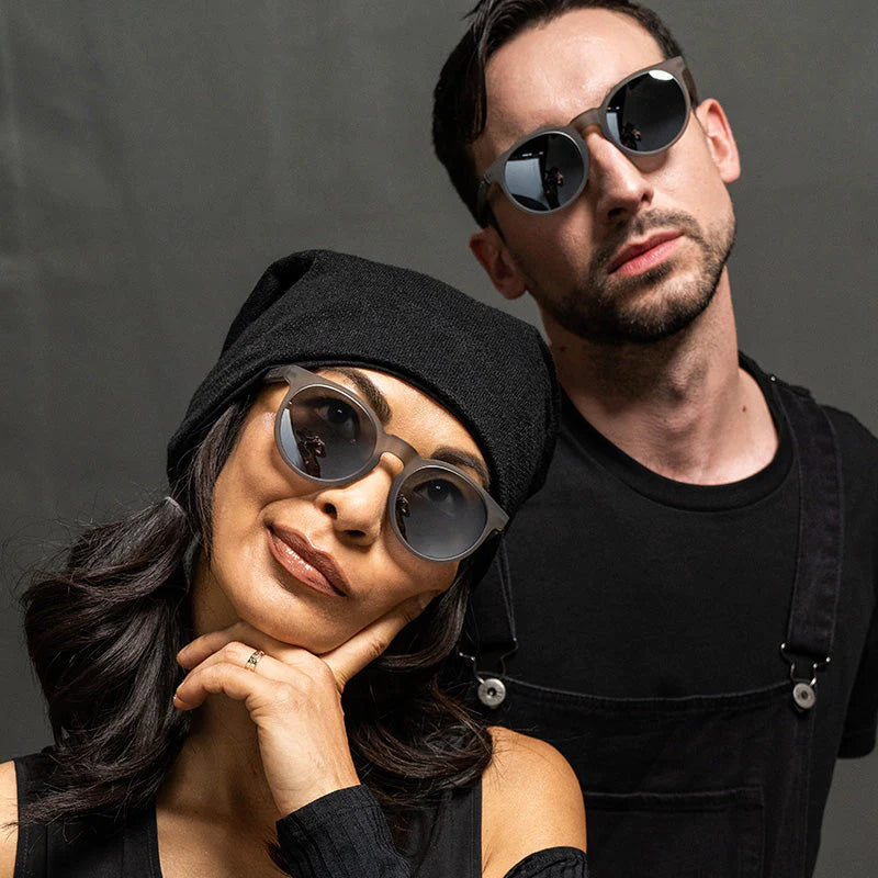 They Were Out Of Black gray round sunglasses by Goodr with polarized lenses, slim fit for smaller faces, slip-resistant for outdoor use