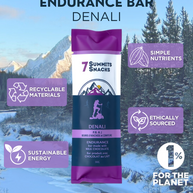 Denali Milk Chocolate Endurance Bar (30g) by 7 Summit Snacks in purple and navy, rich cocoa with honey and peanut butter for sustained energy