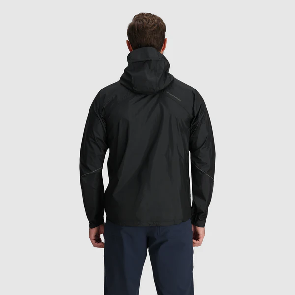 Helium Rain Jacket - Men by Outdoor Research in black, lightweight waterproof jacket with durable protection ideal for outdoor use