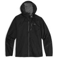 Helium Rain Jacket - Men by Outdoor Research in black, lightweight waterproof jacket with durable protection ideal for running and outdoor use