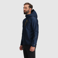 Helium Rain Jacket - Men by Outdoor Research in navy blue, lightweight waterproof jacket with hood, durable and packable for outdoor protection