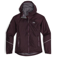 Helium Rain Jacket - Women by Outdoor Research in dark purple, packable waterproof jacket with two hand pockets for outdoor protection