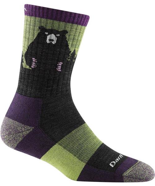 Bear Town Micro Crew Lightweight Hiking Sock - Women by Darn Tough in purple and green with Merino wool, cushioned and anti-funk for hiking