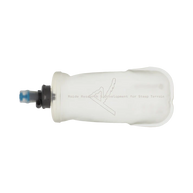 360ml Locking Flask by Raide Research in translucent white with black and blue lock, soda can sized flask for running and trail use with belt compatibility