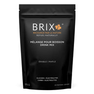 Drink Mix Maple 15g by Brix in black pouch with maple flavor, natural carbs and electrolytes for hydration during running and outdoor activities