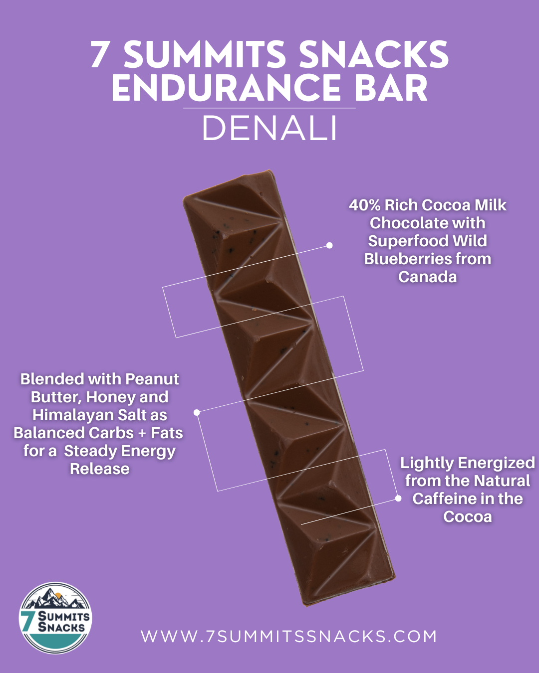Denali Milk Chocolate Endurance Bar (30g) by 7 Summit Snacks in brown with peanut butter, honey, natural caffeine for steady energy release