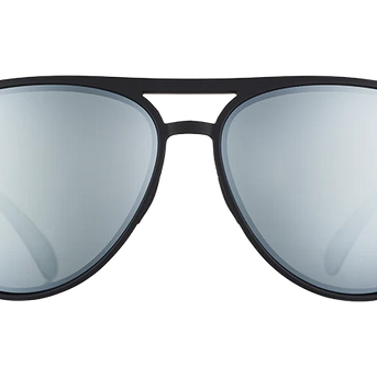 Add The Chrome Package by Goodr in black and silver with polarized reflective lenses and UV400 protection aviator sunglasses