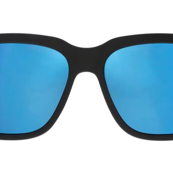 Buoys Don't Cry by Goodr, black frame sunglasses with blue reflective water-repellent lenses for wave chasers and beach use