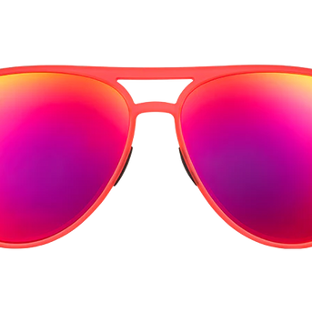 Captain Blunt's Red-Eye by Goodr in red and pink aviator sunglasses with no slip, no bounce, designed for bigger noggins and late flights