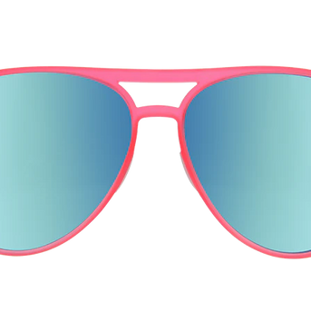Carl Is My Co-Pilot by Goodr in pink and blue aviator sunglasses, lightweight accessories for stylish outdoor speed and fun