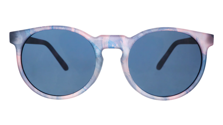 Embracing My Inner Meteorologist by Goodr in stormy pink-gray round sunglasses designed for weather lovers and outdoor use