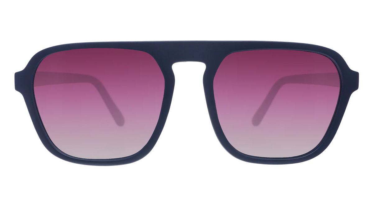 Deja Vu Daydream by Goodr in dark blue with purple gradient lenses, lightweight square aviator sunglasses for casual and outdoor use