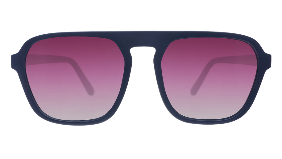 Deja Vu Daydream by Goodr in dark blue with purple gradient lenses, lightweight square aviator sunglasses for casual and outdoor use