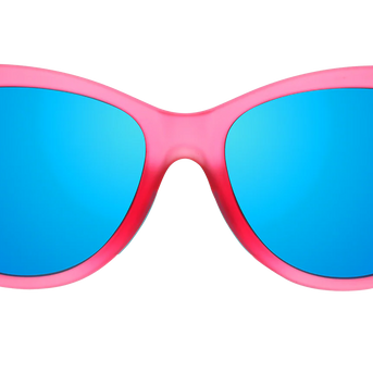 Flamingo Couture by Goodr translucent pink cat-eye sunglasses with teal reflective lenses and chrome accents for bold style