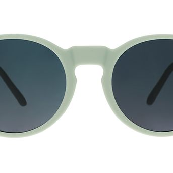 Front view of the Goodr Incognito Plant Parent sunglasses with round sage green frames and dark lenses