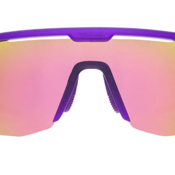 Tentacle Tag Champion by Goodr in purple shield frame with light pink reflective lenses, half-rim sunglasses for athletic outdoor use