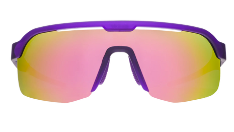Tentacle Tag Champion by Goodr in purple shield frame with light pink reflective lenses, half-rim sunglasses for athletic outdoor use