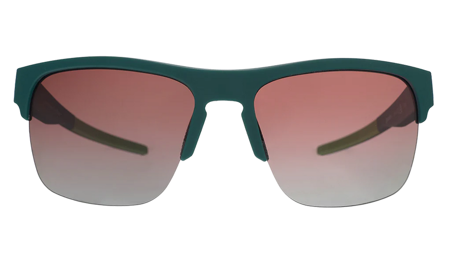 Lawn Mower Drag Race by Goodr solid green sunglasses with rose gradient lenses and adjustable nose piece for outdoor wear