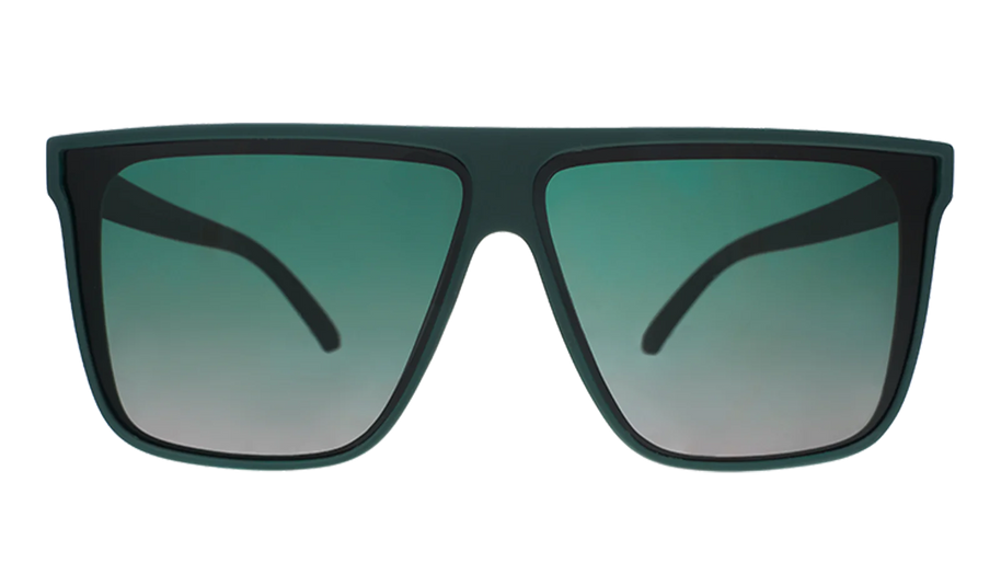 Tends To Get Noticed by Goodr oversized flat-top sunglasses in deep green with green gradient lenses, stylish for active use