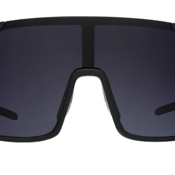 My Sweat Has an Octane Rating by Goodr, black shield sunglasses with black gradient lenses, designed for intense gym workouts and running