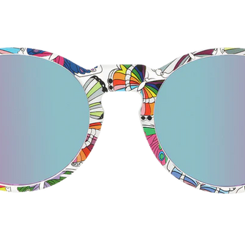 Not A Phase, A Transformation by Goodr, clear frame with purple lenses and rainbow butterfly design, sunglasses for pride and outdoor use